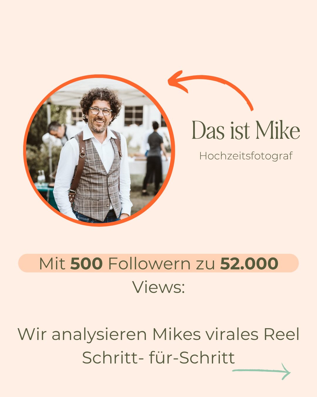 Hast du dich schon mal gefragt, warum manche Reels auf Instagram völlig durch die Decke gehen, während andere trotz guter Qualität einfach versickern? 

Ich habe mir das virale Reel von Hochzeitsfotograf @hochzeitsfotograf_mike_winter mal ganz genau angeschaut. 

Es ist ein echtes Lehrstück dafür, wie wir Storytelling nutzen, um Menschen nicht nur zu erreichen, sondern sie wirklich a den Bildschirm zu fesseln!

Mike macht dabei drei Dinge absolut genial:

1️⃣ Den visuellen Stopp: Er nutzt ein physisches Element, um das Scrollen im Feed zu unterbrechen. 
2️⃣ Das emotionale Storytelling: Er spricht den Worst Case seiner Wunschkunden an, statt nur Hochglanz-Bilder zu zeigen. 
3️⃣ Die Experten-Rolle: Er bleibt in der Krise der Fels in der Brandung und zeigt, wie echte Dienstleistung aussieht.

Das ist kein Zufall, sondern ein System, das sich auf fast jedes Business übertragen lässt. Egal, ob du Dienstleister, Coach oder Creator bist. 

Wenn du sehen willst, wie man als Hochzeitsfotograf so nahbar und gleichzeitig professionell kommuniziert, schau unbedingt bei @hochzeitsfotograf_mike_winter vorbei und folge ihm, denn da gibt es jede Menge zu lernen!

Wisch dich durch die Slides, um die Analyse zu sehen!

Und sag mal: Welches Worst Case-Szenario deiner Wunschkunden könntest du in deinem nächsten Reel mal ganz offen ansprechen? 

Schreib es mir in die Kommentare, ich bin gespannt auf deine Ideen! 🧡
